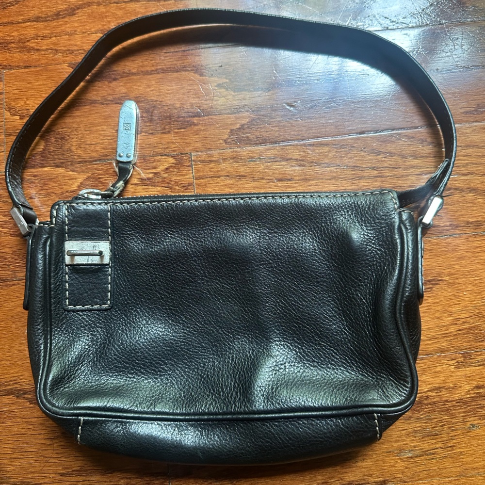 Michael Kors Black Leather Shoulder Bag with Silver Hardware